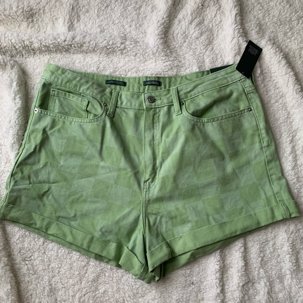 Green checkered mom shorts